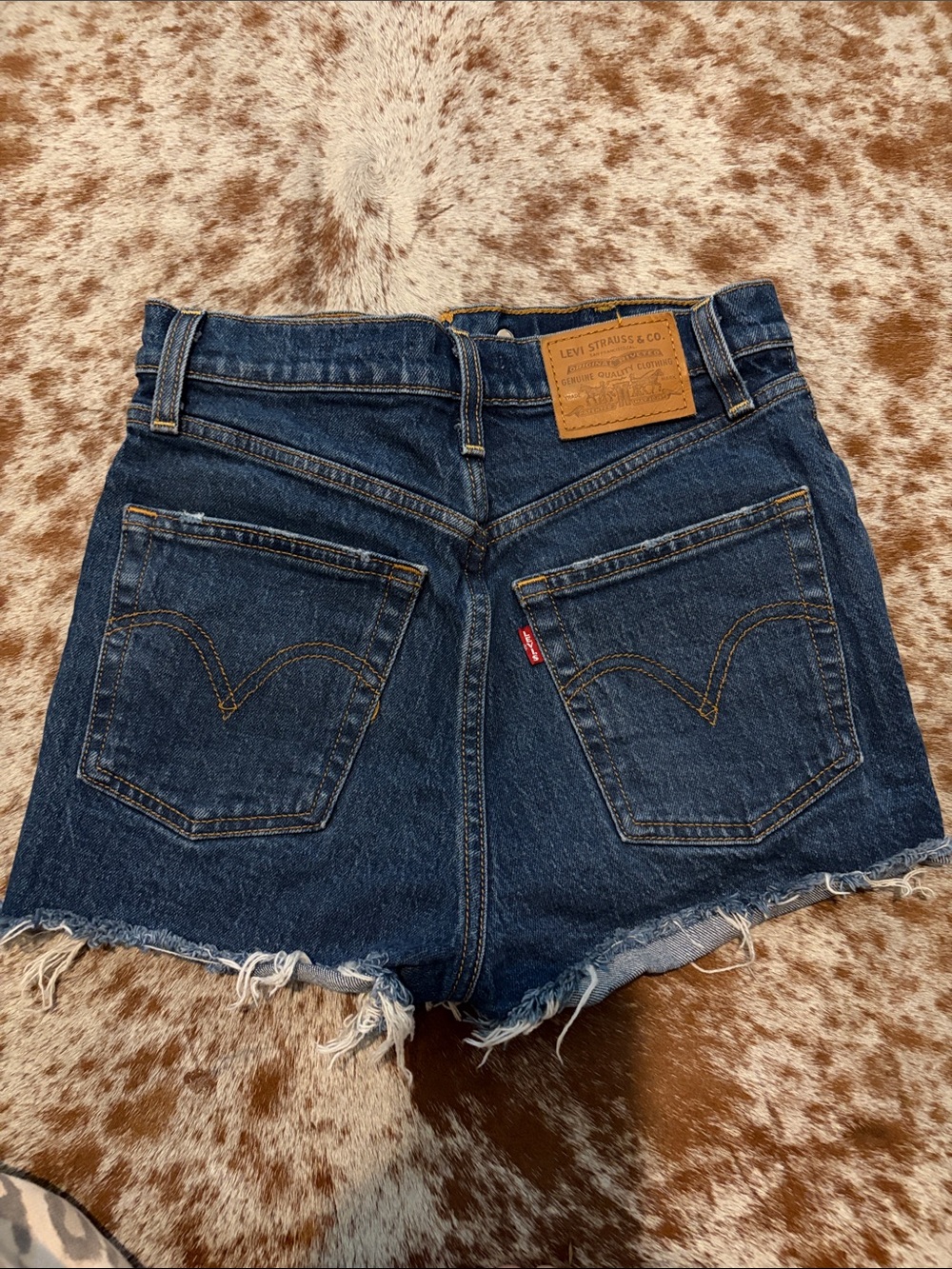 Levi's Dark Blue Denim Cutoff Shorts with Frayed Hem